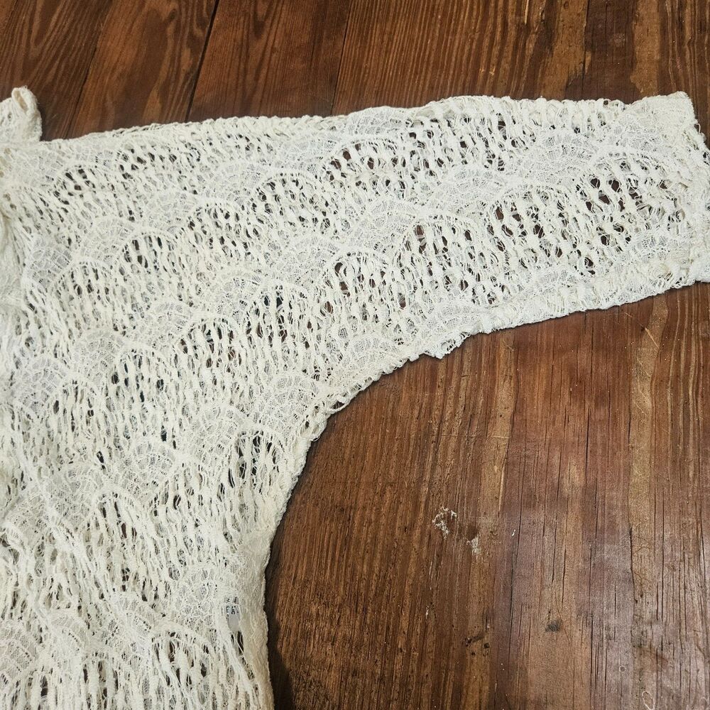 Red Camel Cream Crochet Open Front Top Sz S Fringe Boho Festival Layer Hippie - Picture 4 of 9
